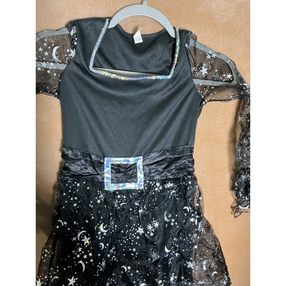 Girl's Witch Costume Black‎ with Silver Stars and Moon Halloween Dress